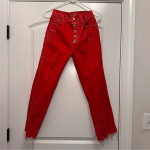 Free People Rolling On the River Cropped Red Distressed Jeans size 25